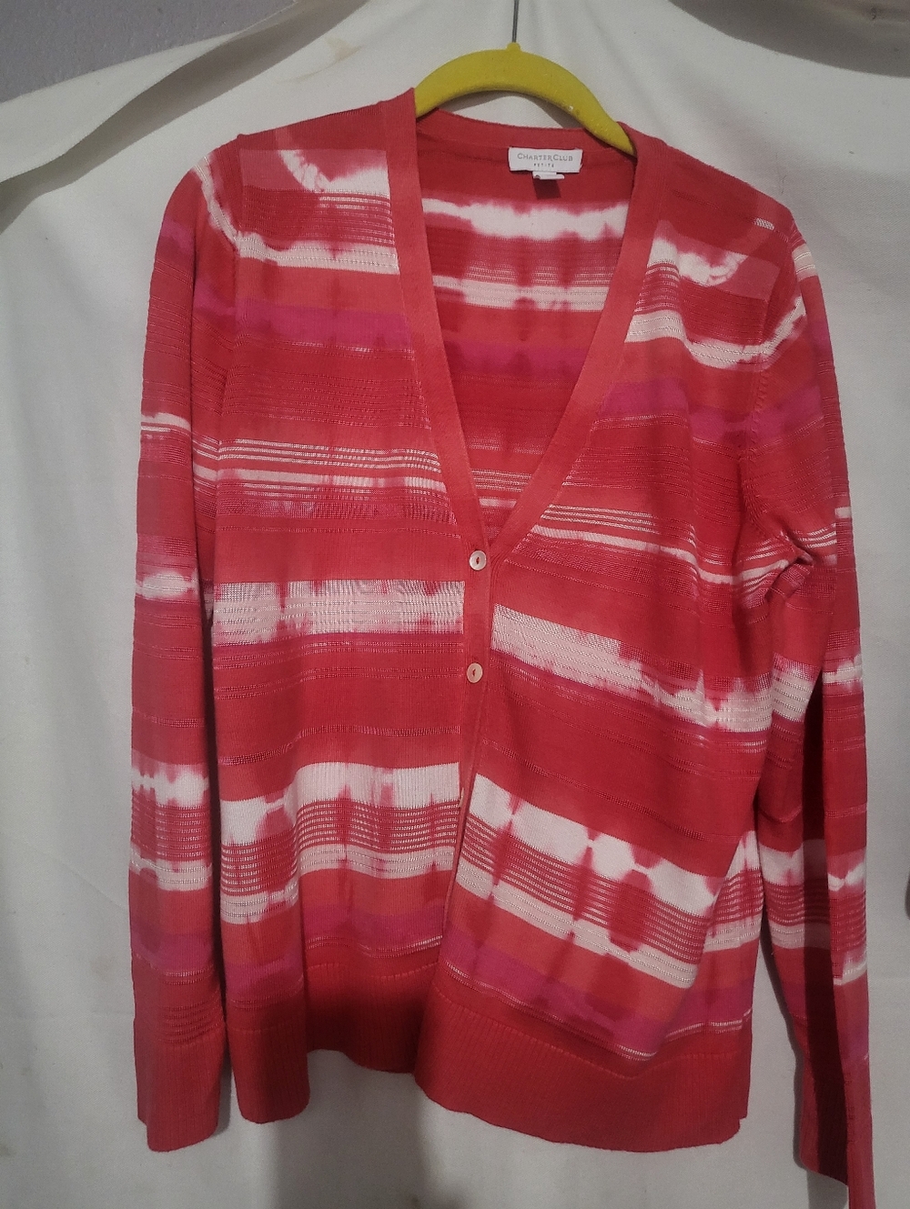 Charter Club Coral-Pink Striped V-Neck Cardigan